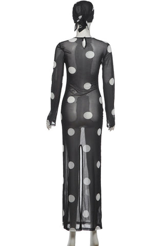 Sheer Polka Dot Bell Sleeve Maxi Dress