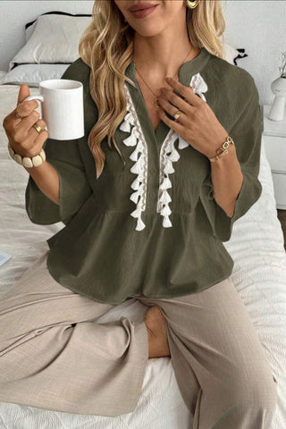 Ruffle Hem Button Blouse