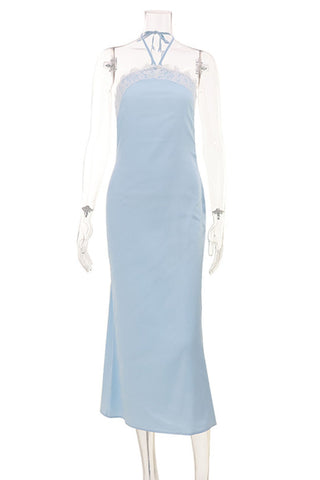 Lace Halter Satin Slip Casual Dress
