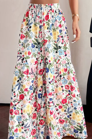 Floral Print Tiered Wide-Leg Pants