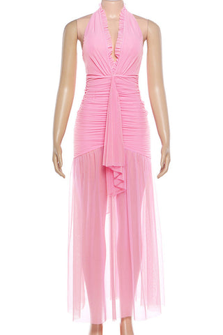 Ruched Halter Maxi Dress