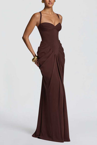 Ruched Sweetheart Neck Maxi Casual Dress