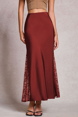 High-Waist Lace Side Slit Midi Skirt