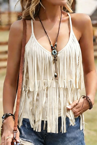 Fringe V-Neck Tank Top