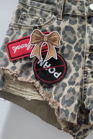 Patchwork Leopard Denim Shorts
