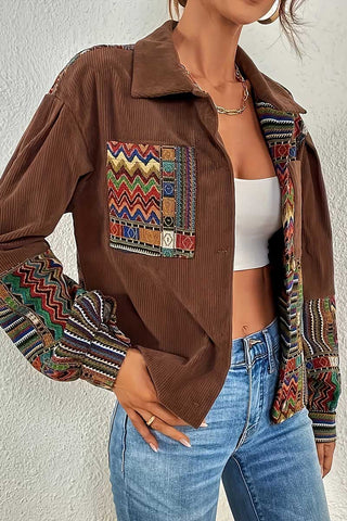 Geometric Patchwork Corduroy Shacket