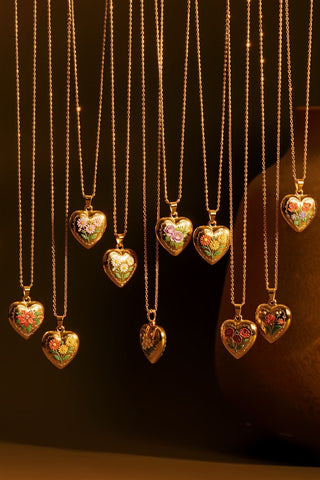 Floral Enamel Heart Locket Necklace