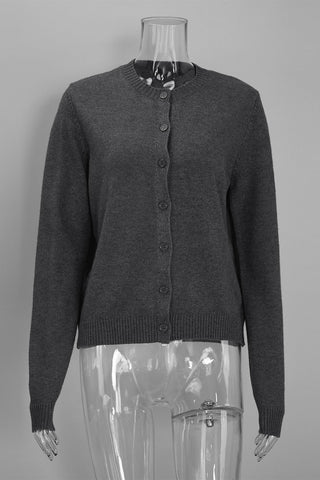 Ribbed Crew Neck Button-Front Cardigan