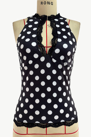 Lace-Trim Polka Dot Tank Top