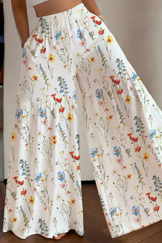 Floral Print Tiered Wide-Leg Pants