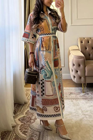 Ocean-Inspired Print Midi Dress
