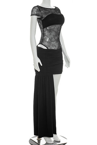 Asymmetrical Skirt Set with Lace Detail