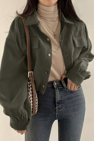 Ribbed Button-Front Collared Jacket