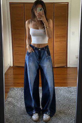 Patchwork Wide-Leg Baggy Jeans