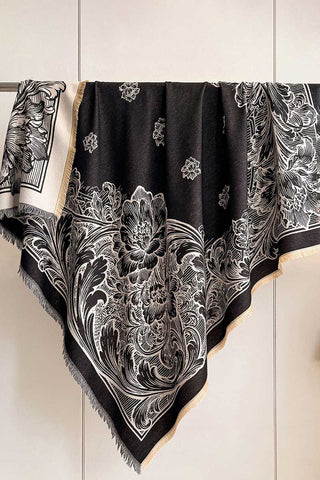 Floral Print Fringed Wrap Scarf