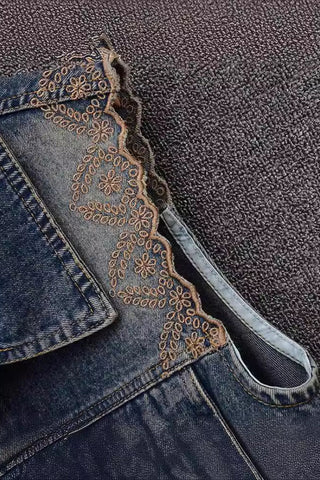 Floral Shoulder Denim Vest