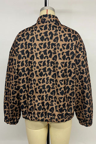 Leopard Print Button-Front Long Sleeve Jacket