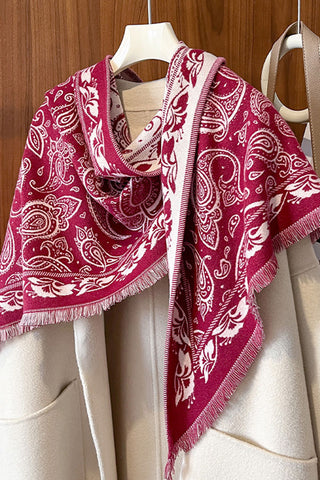Paisley Print Fringed Wrap Scarf