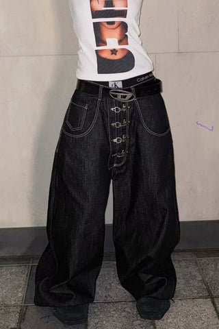 Buckle-Front Wide Leg Jeans
