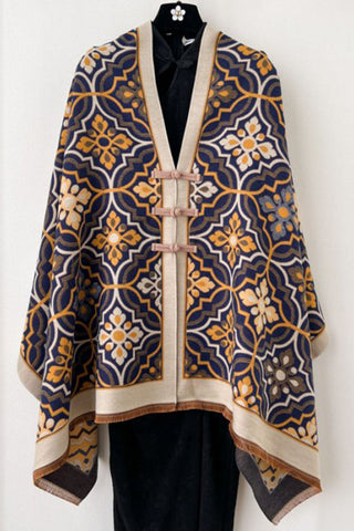 Geometric Print Frog Closure Cape