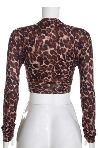 Leopard Print Knot Front Long Sleeve Top