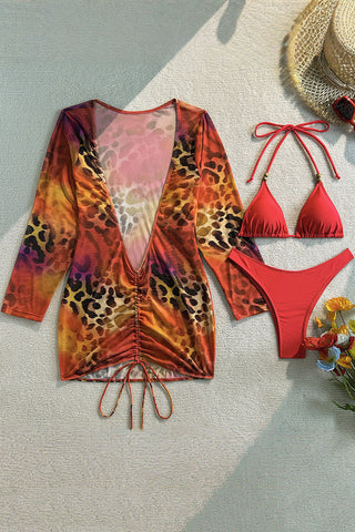 Ruched Bikini Set with Cover-Up
