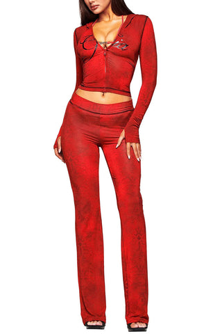 Leopard Print Hoodie and Flare Pants Set