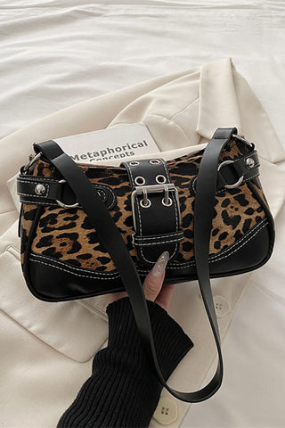 Leopard Print Buckle Strap Shoulder Bag