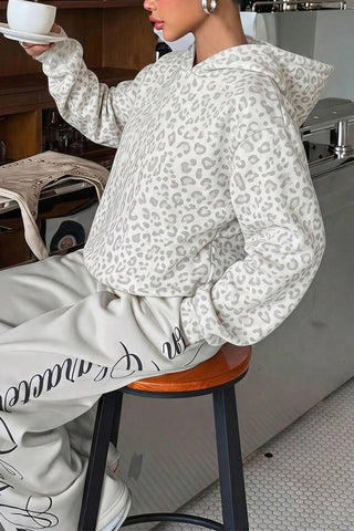 Leopard Print Long Sleeve Pullover Hoodie