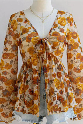 Floral V-Neck Long Sleeve T-Shirt
