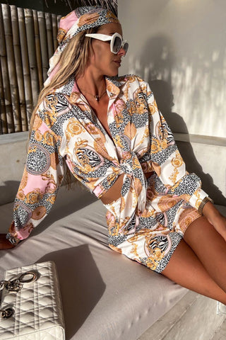 Printed Button-Front Short Set