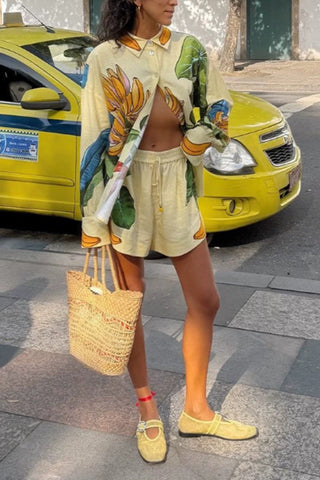 Fruit Print Shirt and Shorts Set