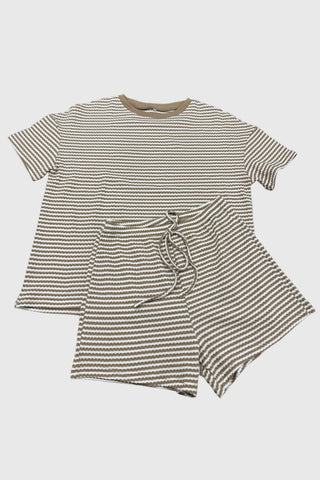Textured Striped Drawstring Lounge Set