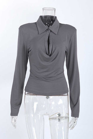 Ruched V-Neck Long Sleeve Top