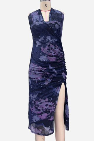 Ruched Halter High-Slit Dress