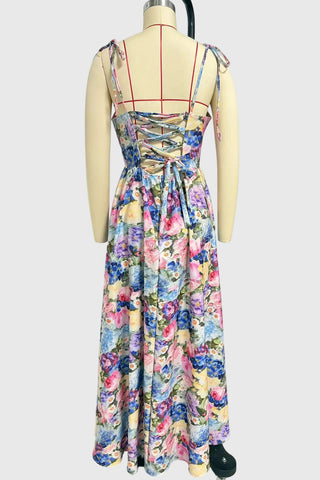 Floral Halter Tie-Back Maxi Dress