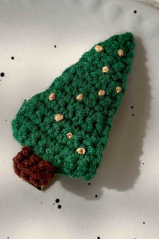Crochet Christmas Tree and Bow Hair Clip