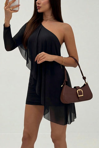 One-Shoulder Draped Mini Dress