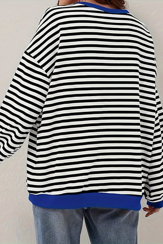 Striped Crew Neck Contrast Trim Top