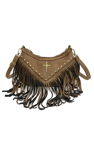 Fringe Studded Cross Shoulder Bag