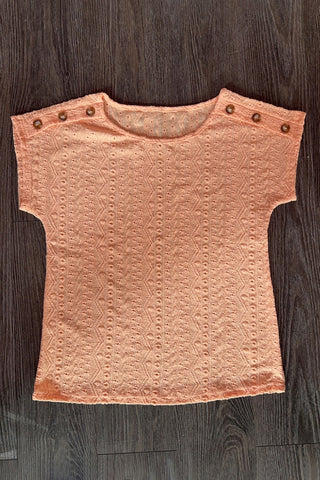 Button-Accent Eyelet T-Shirt