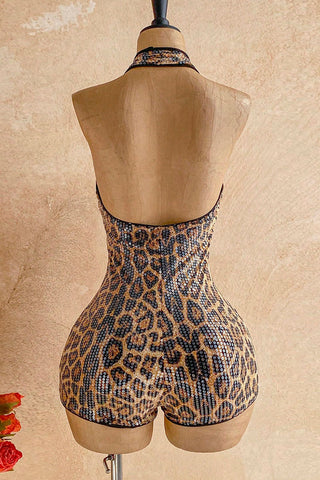 Sequin Halter Cutout Bodycon Romper