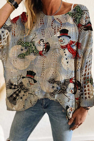 Holiday Tree Print Hollow Knit Sweater