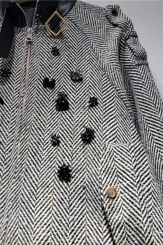 Herringbone Fuzzy Dot Zip-Up Jacket