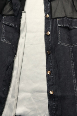 Sheer Sleeve Button-Front Denim Shirt