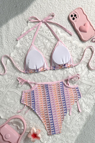 Patterned Ruched Tie-Side Bikini Set