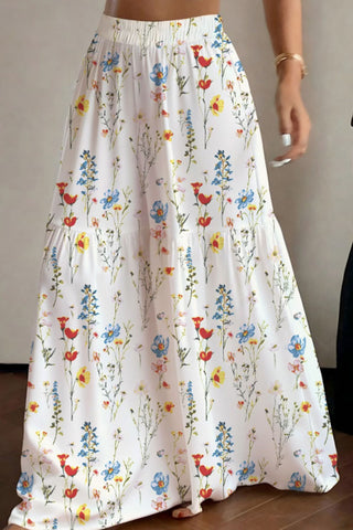 Floral Print Tiered Wide-Leg Pants