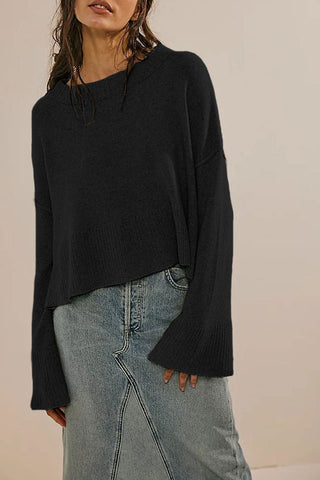 Bell Sleeve Crew Neck Knit Sweater