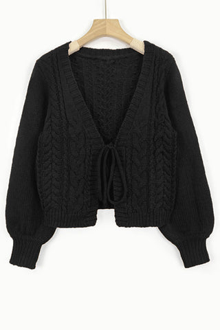 Cable Knit V-Neck Tie Front Cardigan