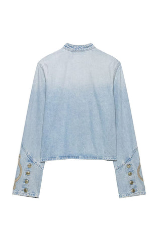 Military Braid Crop Denim Jacket